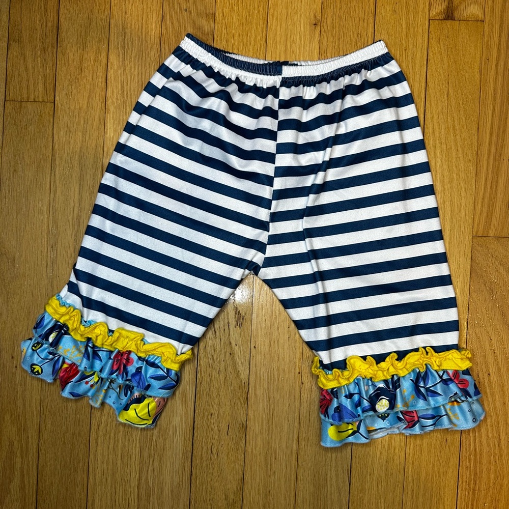 RUFFLES by Tutu & Lulu Girls Capri Striped Ruffled Leggings Size 7Y